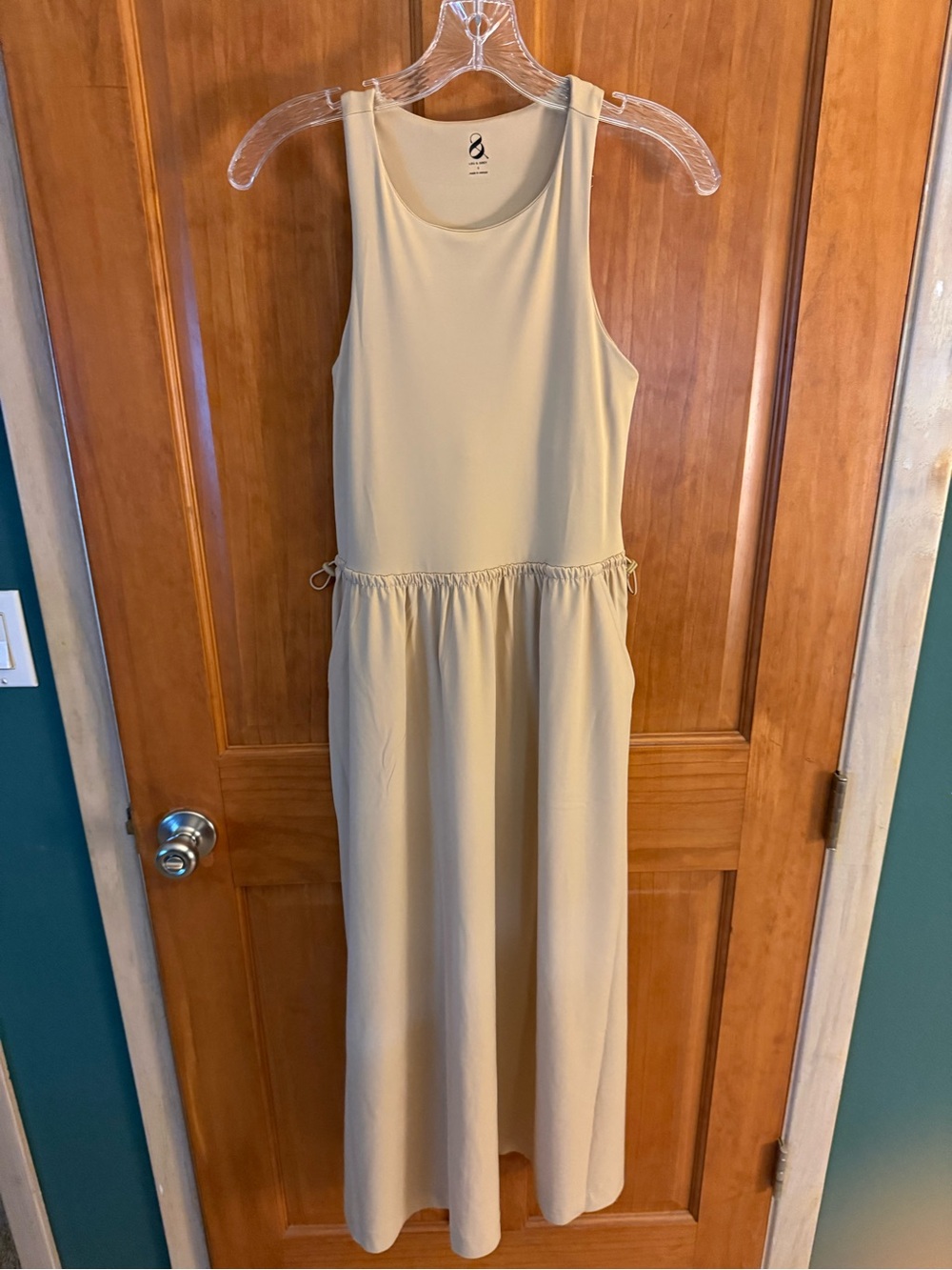 Lou and Grey Sleeveless Beige Maxi Dress - Casual Drawstring Waist size small.